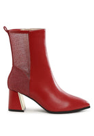 Stylish Rag Company mesh detail ankle boots for women in red with a modern block heel