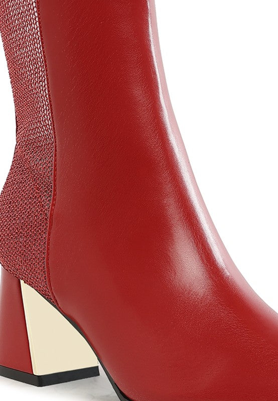 Red mesh detail ankle boots for women with a stylish block heel and sleek design