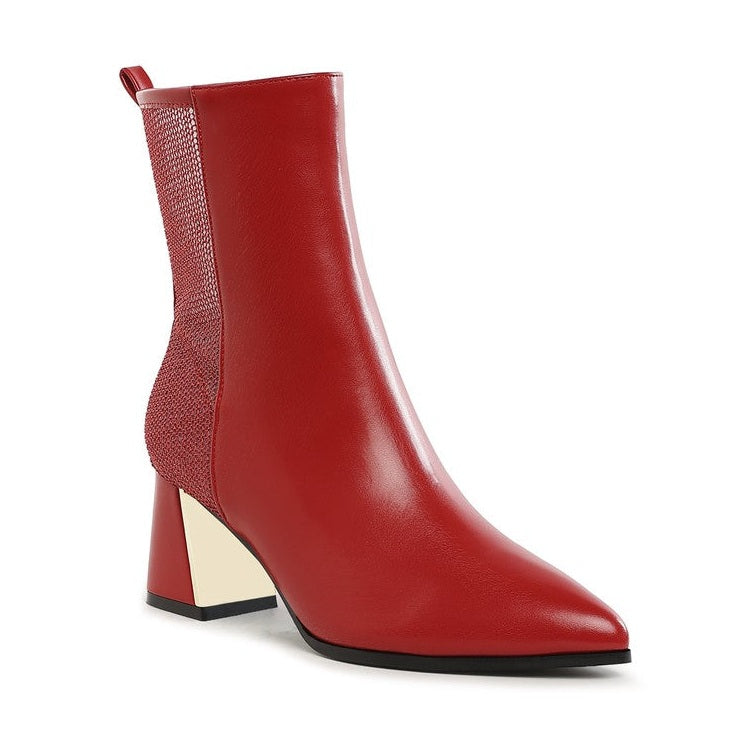 Stylish red mesh detail ankle boots for women with a block heel perfect for chic outfits