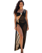 Women's 3PC Mesh Golden Stud Bikini Set with a stylish cover-up for beach outings