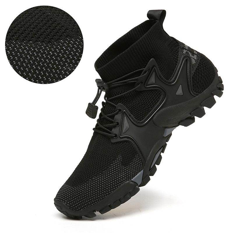VacationGrabs mesh non-slip walking boots in black with flexible knit design and durable sole