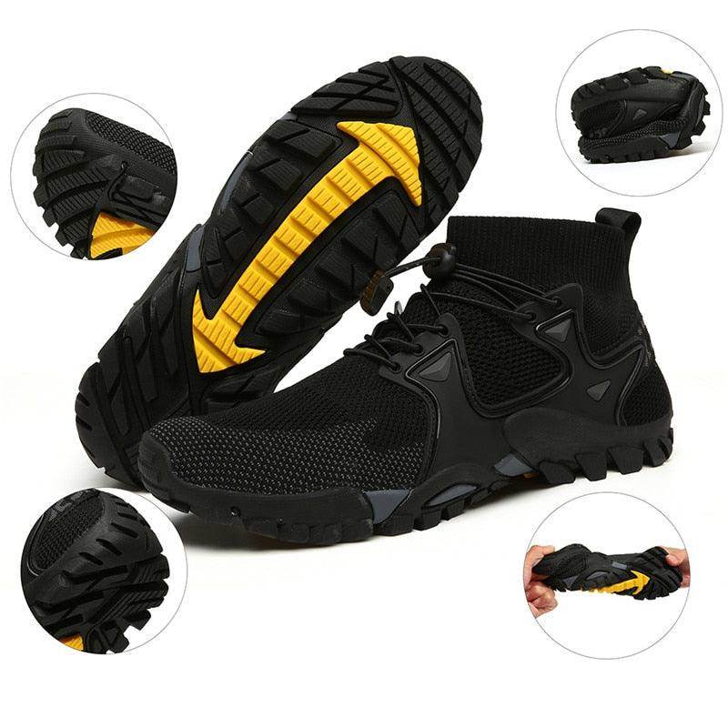 Black mesh non-slip walking boots featuring a flexible design for comfortable outdoor use