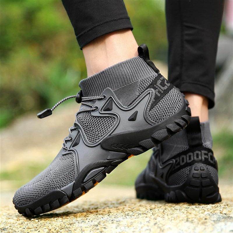 VacationGrabs mesh non-slip walking boots in gray with a secure fit for comfortable outdoor adventures