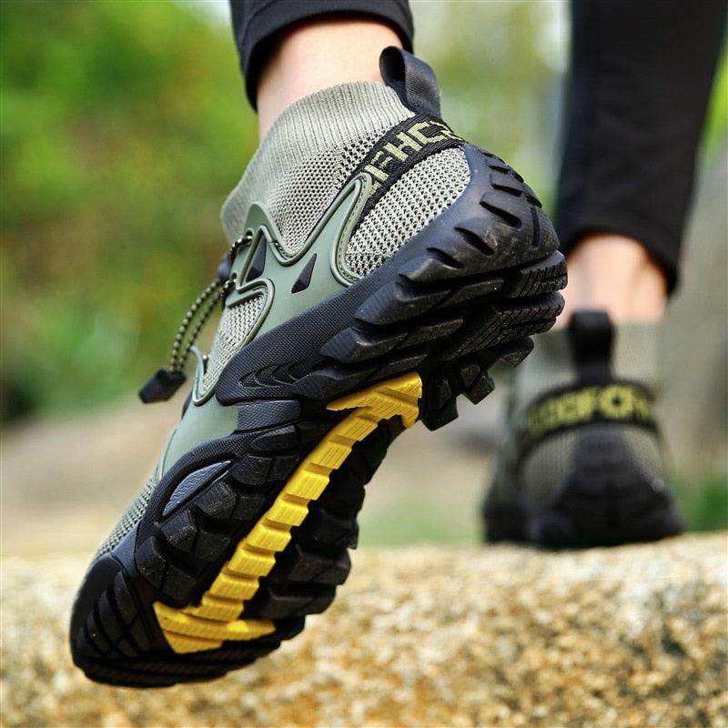 VacationGrabs mesh non-slip walking boots in green with durable rubber sole for outdoor adventures