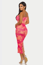 Women's pink bodycon dress with mesh on dress, perfect for summer events