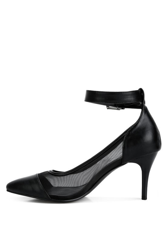 Rag Company black mesh pump sandals for women, stylish and elegant