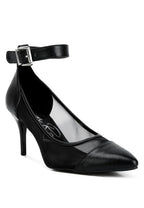 Black leather mesh pump sandals for women with ankle strap