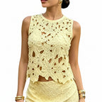 Women's mesh sheer top in lemon yellow, perfect for summer outings
