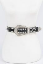Metal studded fashion belt by VacationGrabs in black with a decorative silver buckle