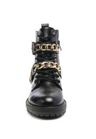 Rag Company metallic accent motorcycle boots with stylish chains and durable sole for a bold look