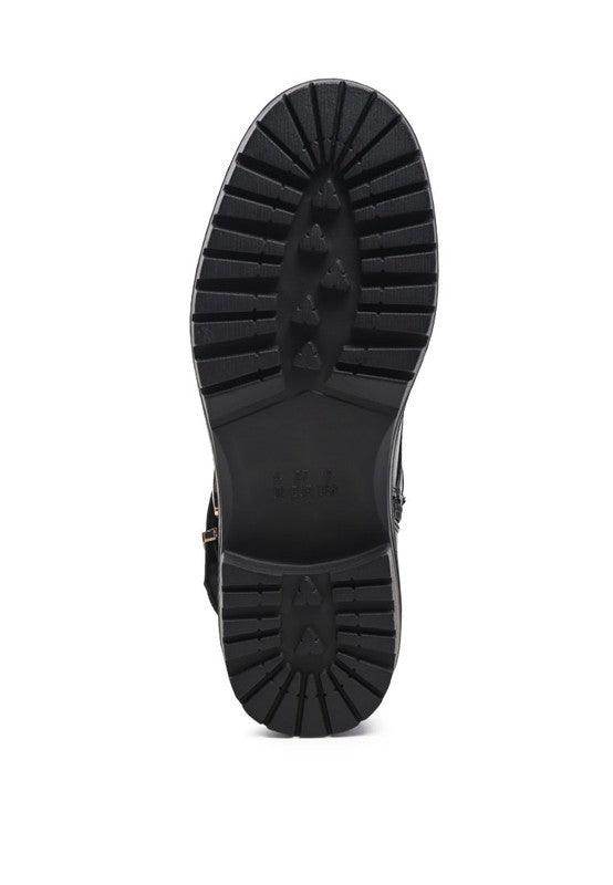 Sole of Rag Company metallic accent motorcycle boots featuring durable traction for safe riding