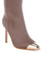 Rag Company metallic cap toe denim boots in taupe with sleek stiletto heels
