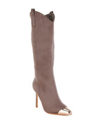 Rag Company metallic cap toe denim boots in gray with a sleek high-heel design