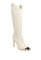 Rag Company women's metallic cap toe denim boots with a sleek silhouette and high heel