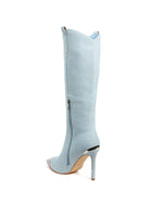 Rag Company metallic cap toe denim boots in light blue with high heel and zipper closure