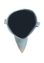 Top view of Rag Company metallic cap toe denim boots featuring a sleek design and stylish finish