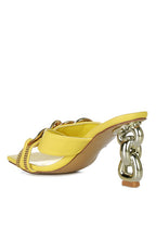 Rag Company yellow metallic chain heeled sandals with chunky silver chain heel and open toe design