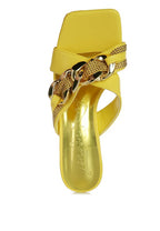 Yellow Rag Company metallic chain heeled sandals with gold chain detail and open toe design
