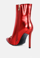 London Rag metallic chain stiletto ankle boots in shiny red with a sleek design and zipper closure