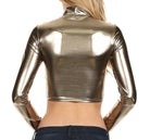 Sakkas Store metallic crop top long sleeve in shiny gold with a stylish fitted design