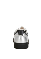 Women's metallic faux leather sneakers with black accents for casual wear