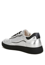 Women's metallic faux leather sneakers with sleek silver design