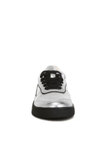 Women's metallic faux leather sneakers in silver for casual wear