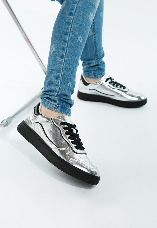 Women's metallic faux leather sneakers, stylish and comfortable for everyday wear