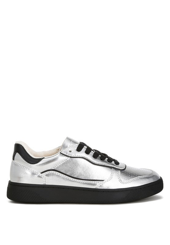 Women's metallic faux leather sneakers, stylish and comfortable for everyday wear