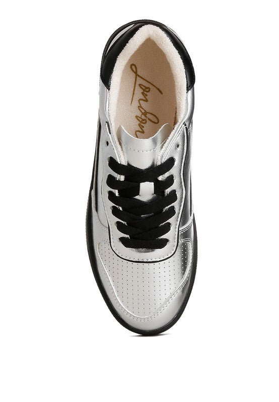 women's metallic faux leather sneakers, stylish and comfortable for casual wear