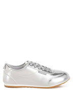 Women's metallic faux leather sneakers in silver for casual outings