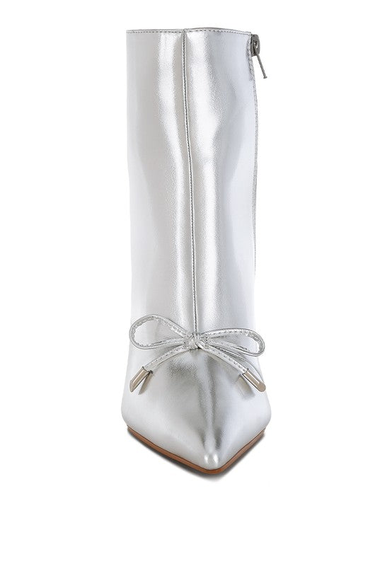 Rag Company metallic high ankle boots for women with pointed toe and rear zipper