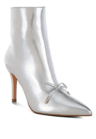 Rag Company women's metallic high ankle boots with pointed toe and bow detail in silver