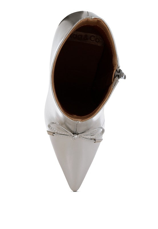 Rag Company women's metallic high ankle boots with pointed toe and bow detail