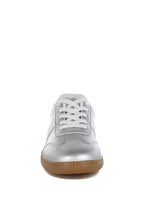 Women's metallic lace-up sneakers in silver with a comfortable fit