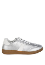 Women's metallic lace-up sneakers in silver, stylish for everyday wear