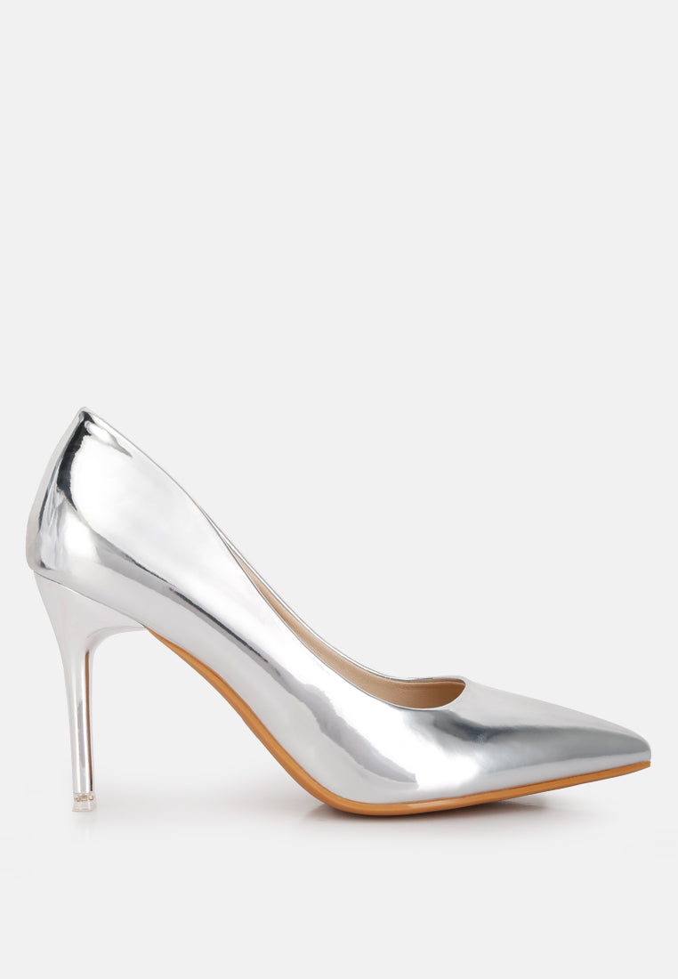 London Rag International metallic patent leather pumps with a sleek pointed toe and high heel