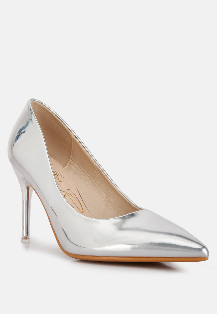 London Rag International metallic patent leather pumps with a sleek pointed toe and elegant high heel