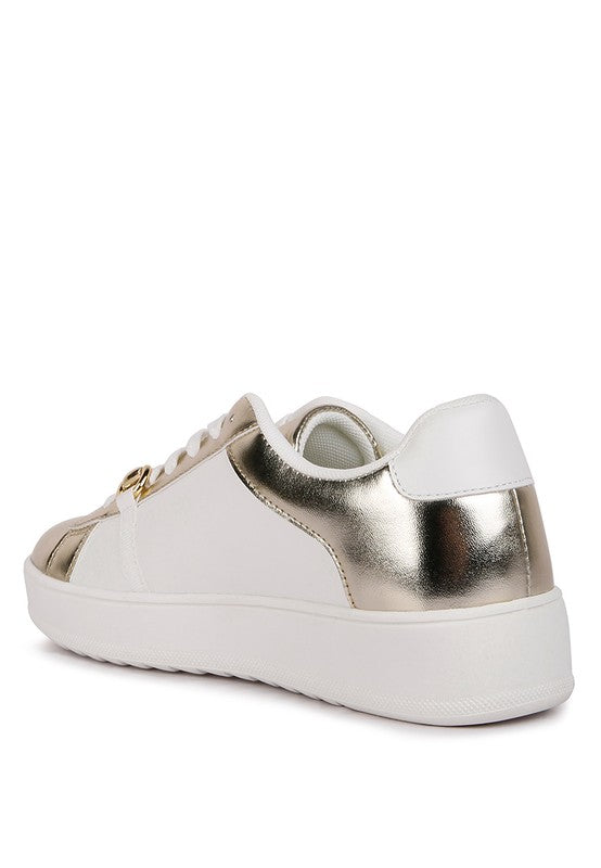 Women's metallic sneakers for women in gold and white with stylish design