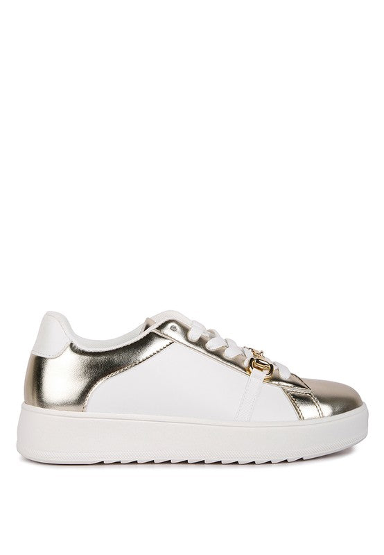 Rag Company metallic sneakers for women, white and gold, stylish casual wear