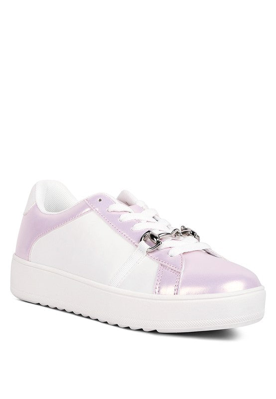 Rag Company's metallic sneakers for women in lavender and white