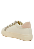 Women's metallic star glitter sneakers in cream with pink accents