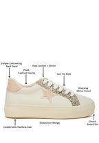 Women's metallic star glitter sneakers with plush insoles and dainty design