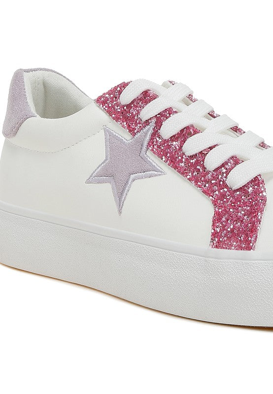 Women's metallic star glitter sneakers with pink accents for stylish casual wear