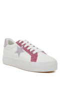 Women's metallic star glitter sneakers in white and pink for trendy casual wear