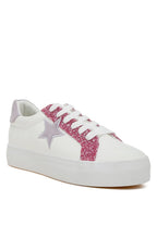 Women's metallic star glitter sneakers in white and pink for trendy casual wear