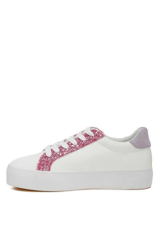 Rag Company women's metallic star glitter sneakers in white and pink
