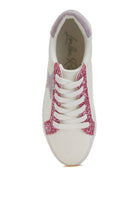 Women's metallic star glitter sneakers in white with pink accents