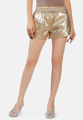 Metallic Faux Leather Drawstring Shorts