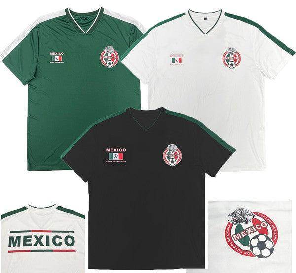 WEIV Men's World Cup Mexico team shirt collection in green, white, and black with vibrant graphics